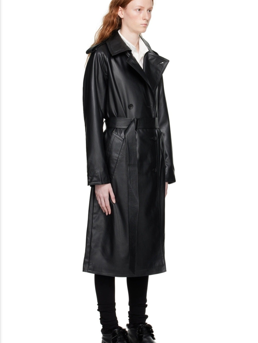 Rag And Bone Black Gwyn Faux Leather Trench Coat - Women's Long Belted Jacket